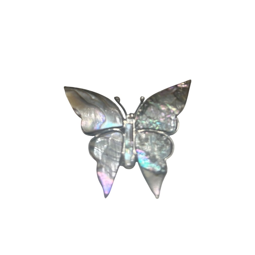 Vintage Mexico Sterling Silver Iridescent Inlaid Abalone Shell Butterfly Brooch